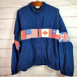 Norm Thompson Men's Vintage Full-Zip Flags Of The World 90's Windbreaker Jacket